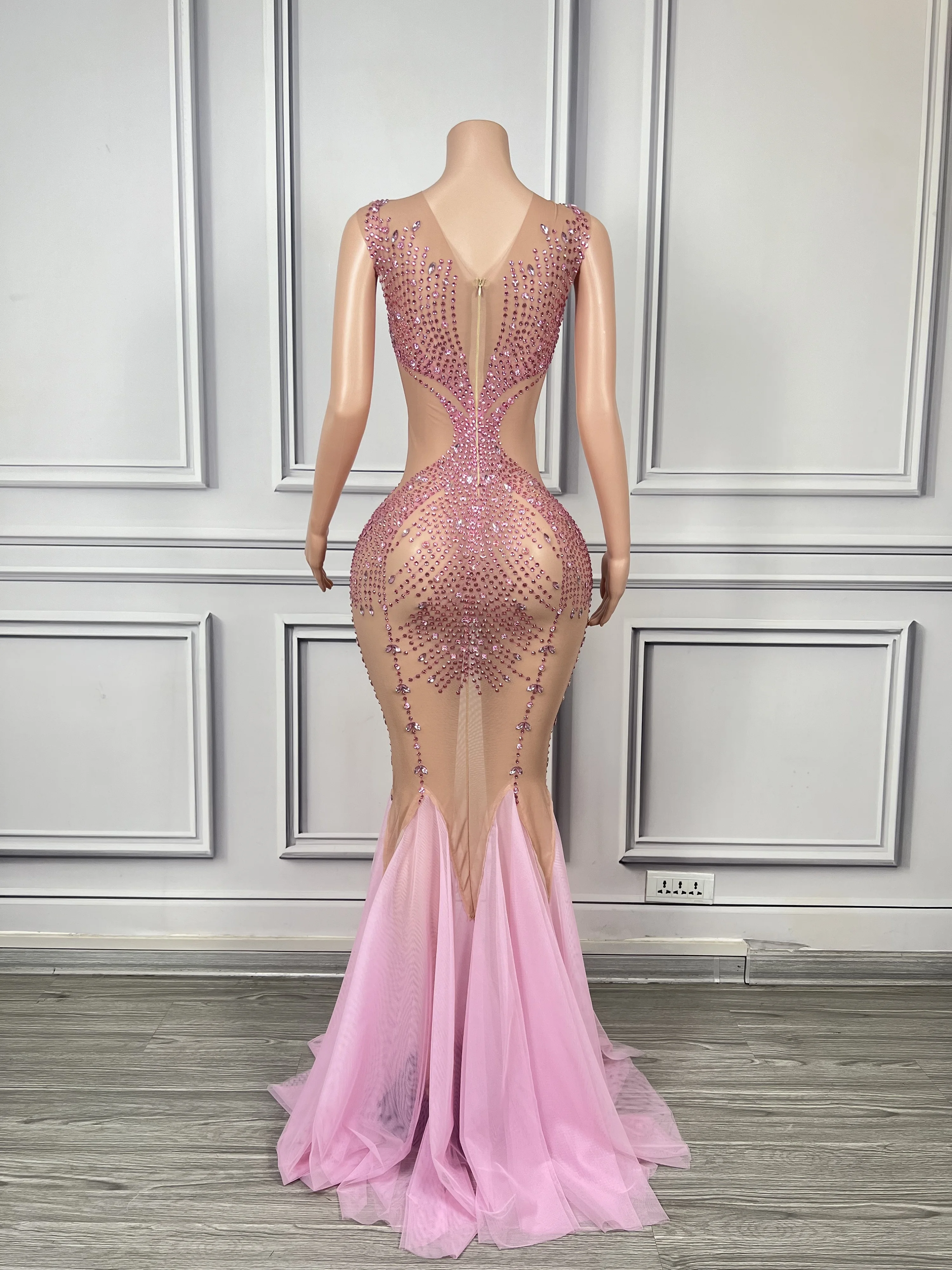 Luxury Sparkly Rhinestones Pink Mermaid  Long Evening Dresses with Cape Women Celebrate Birthday Prom Party Evening Gown