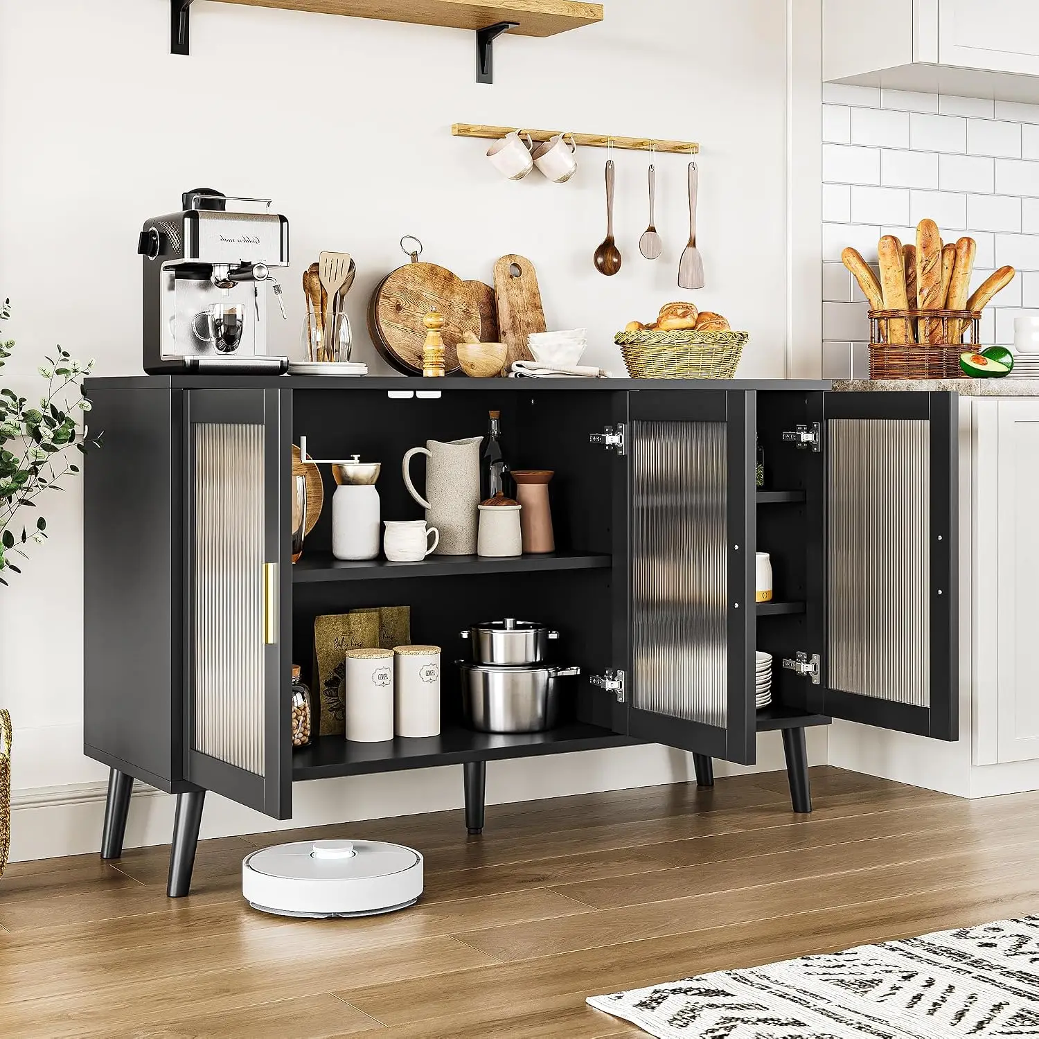Sideboard Buffet Cabinet with Storage, Buffet Cabinet with Fluted Glass Door and Drawers, Sideboard for Kitchen, Customized