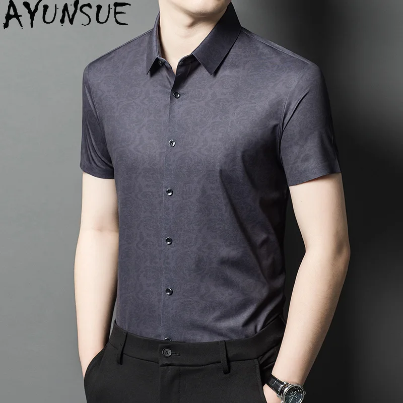 AYUNSUE Men Shirt Cotton Shirt Mens Shirts Short Sleeves Summer Shirts for Men Chemise Ete 2024 Homme Mens Clothing Fashion Tops