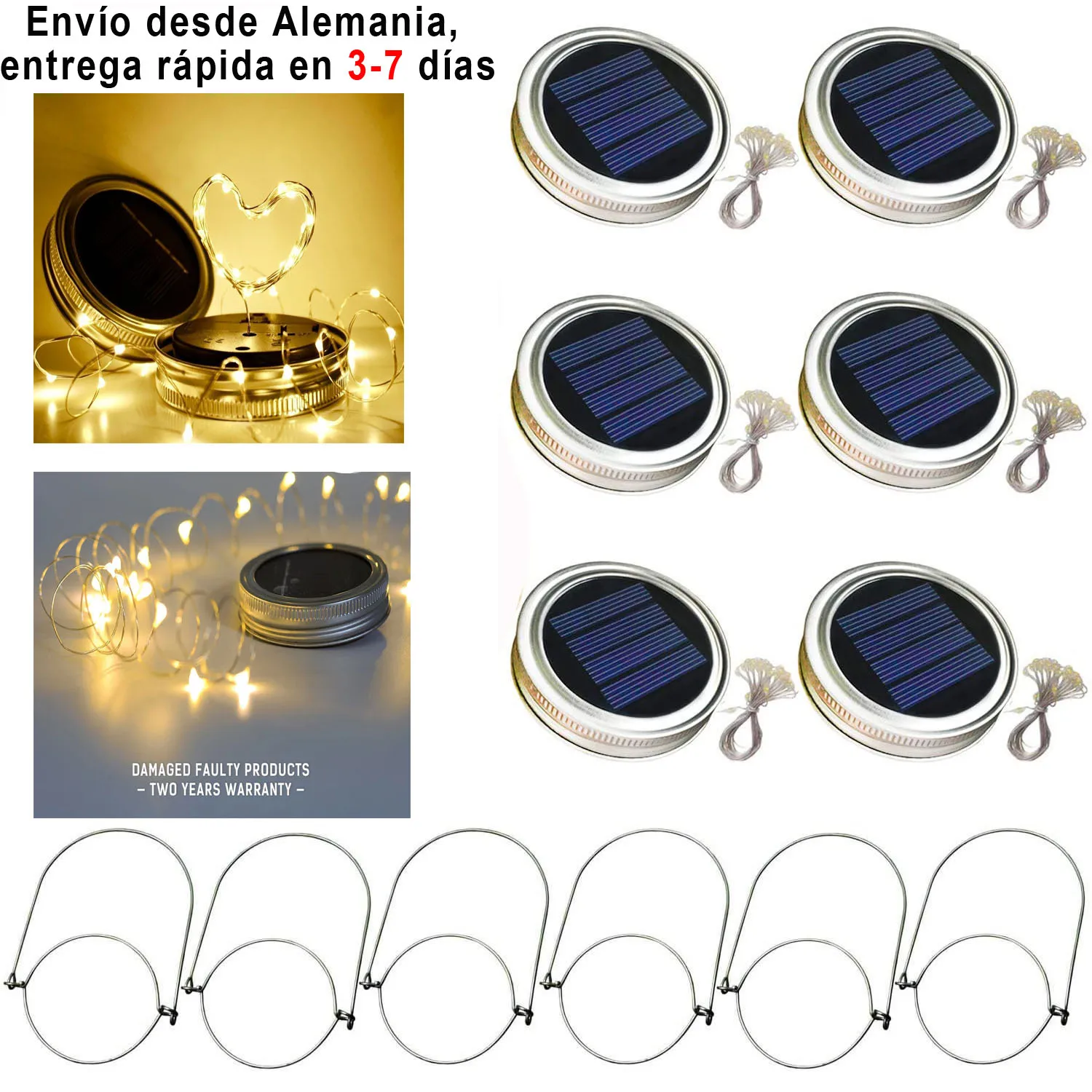Guirnalda de luces Led solares para exterior navidad, guirnalda de luces de colores para hadas decoración de jardín, balcones, hogar habitacion, boda, Navidad, 6 tapas de botellas solares con portátil
