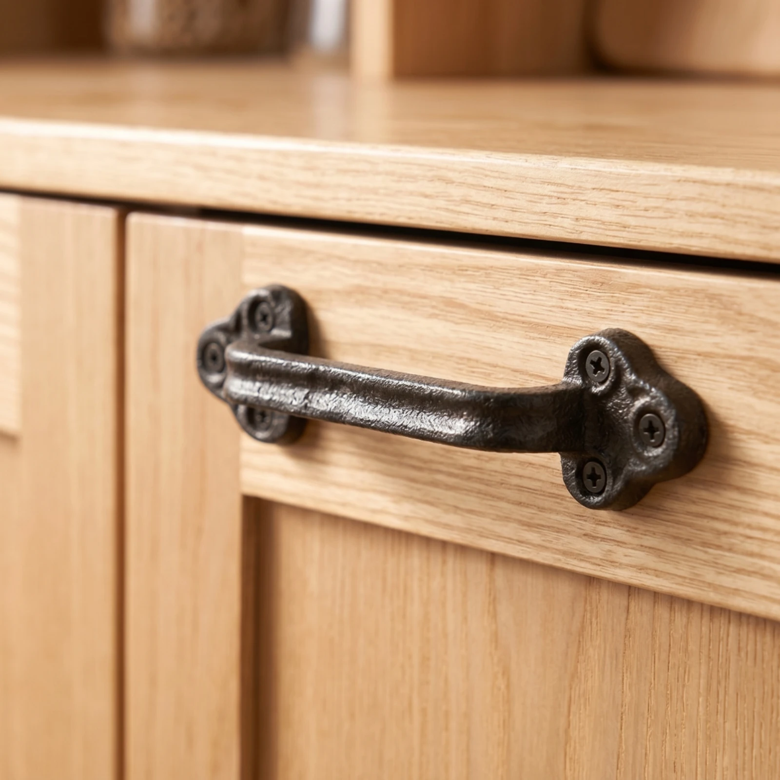 Rustic Door Pull with Mounting Hardware Industrial Cast Iron Door Handle Drawer Pull with Screws Farmhouse Antique