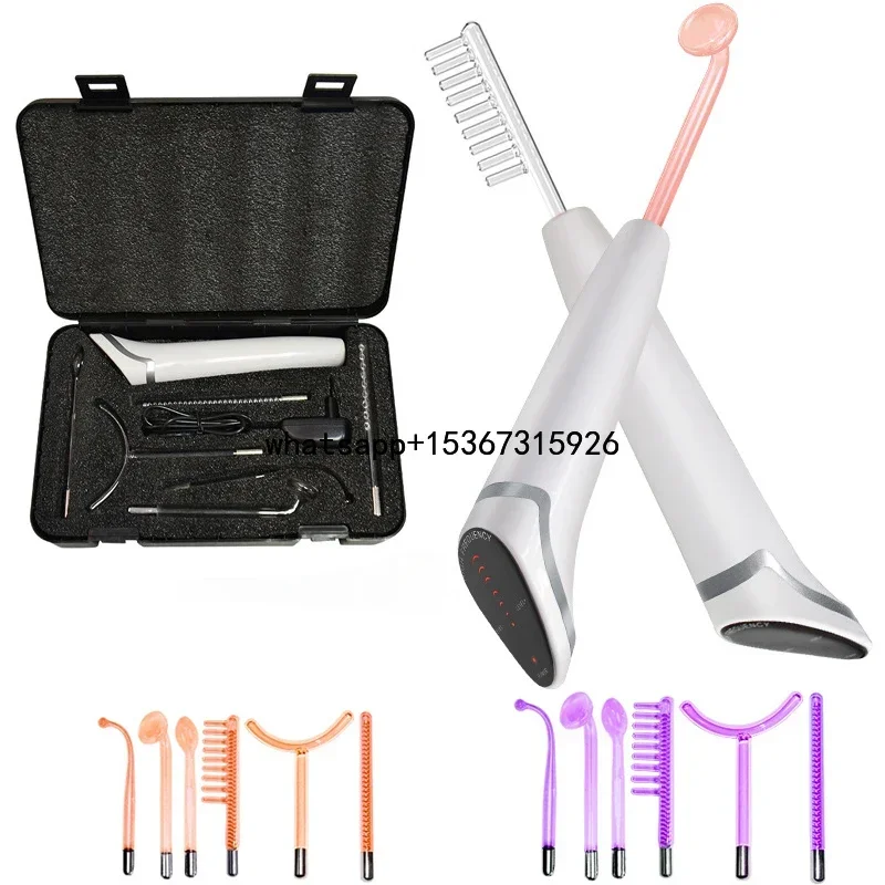 Newest 6 in 1 Spark Electrodes High Frequency Neon & Argon Skin Tightening Hair Follicle Facial Beauty Wand Machine Facial Care