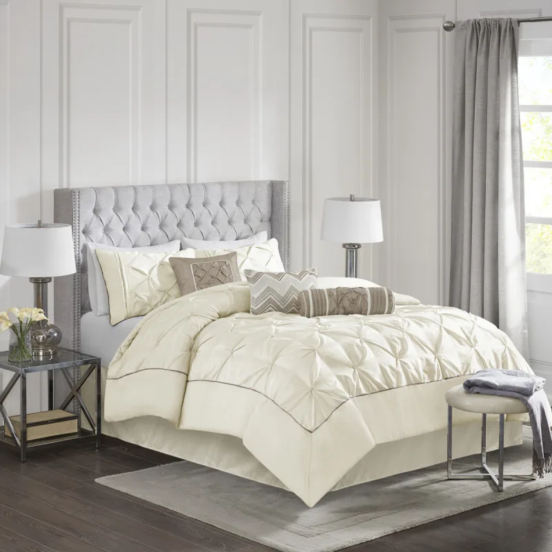 

7 Piece Tufted Comforter Set Ivory Cal King