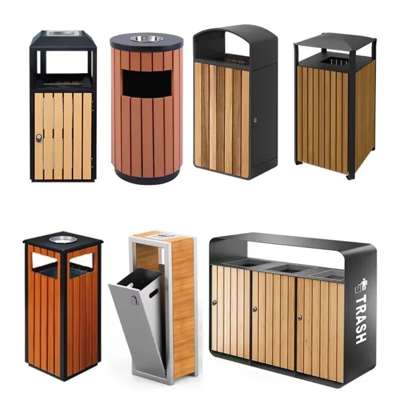 

Gallon Public Outdoor Decorative Wooden Street Trash Bins Large Rubbish Containers