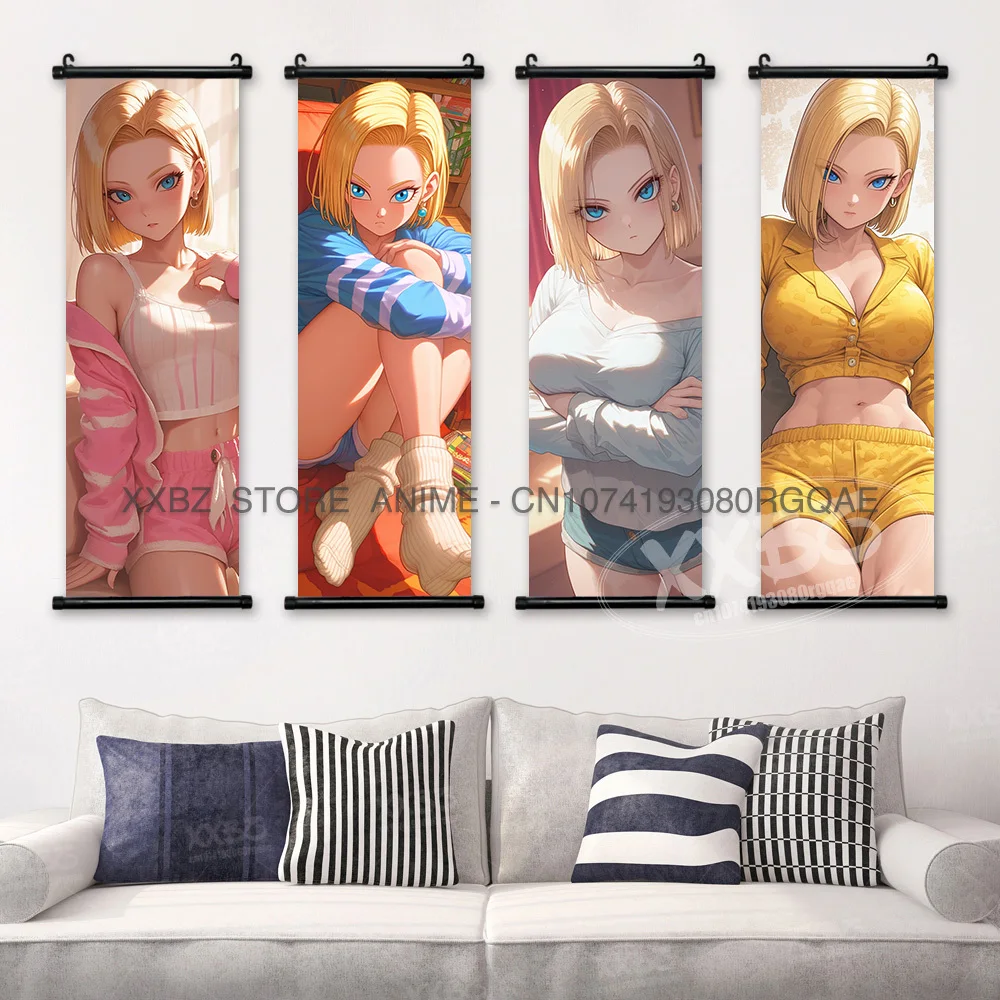 Dragon Ball Scrolls Pictures Sexy Android 18. Wall Artwork Kawaii Hanging Painting Bulma Anime Posters Son Goku Home Decoration