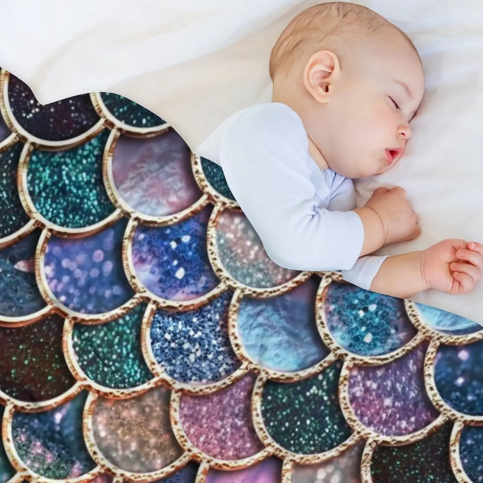 Teal, Silver and Pink Sparkle Faux Glitter Mermaid Scales Throw Blanket Bed linens warm winter Blankets For Bed Flannel Blankets