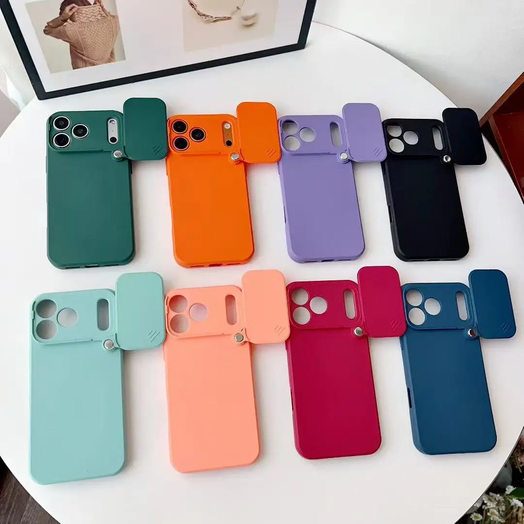 Etui z miękkiego silikonu z przesuwaną osłoną obiektywu aparatu do iPhone'a 17 ProMax 17Air 16 15 14 Plus 13 12 11 Pro, odporne na wstrząsy.