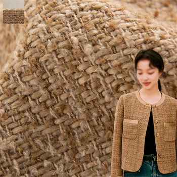 Serie Camel tejido de lana de estilo fino, pequeña tela Floral fragante, falda de abrigo personalizada de alta gama, materiales de ropa DIY hechos a mano