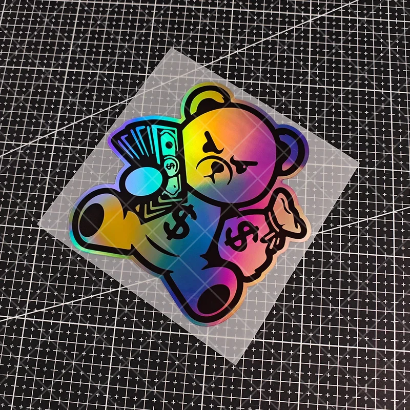 1 Piece Of Laser Effect Money Bear Motorcycle Sticker, Car Sticker, Laser Effect Sticker