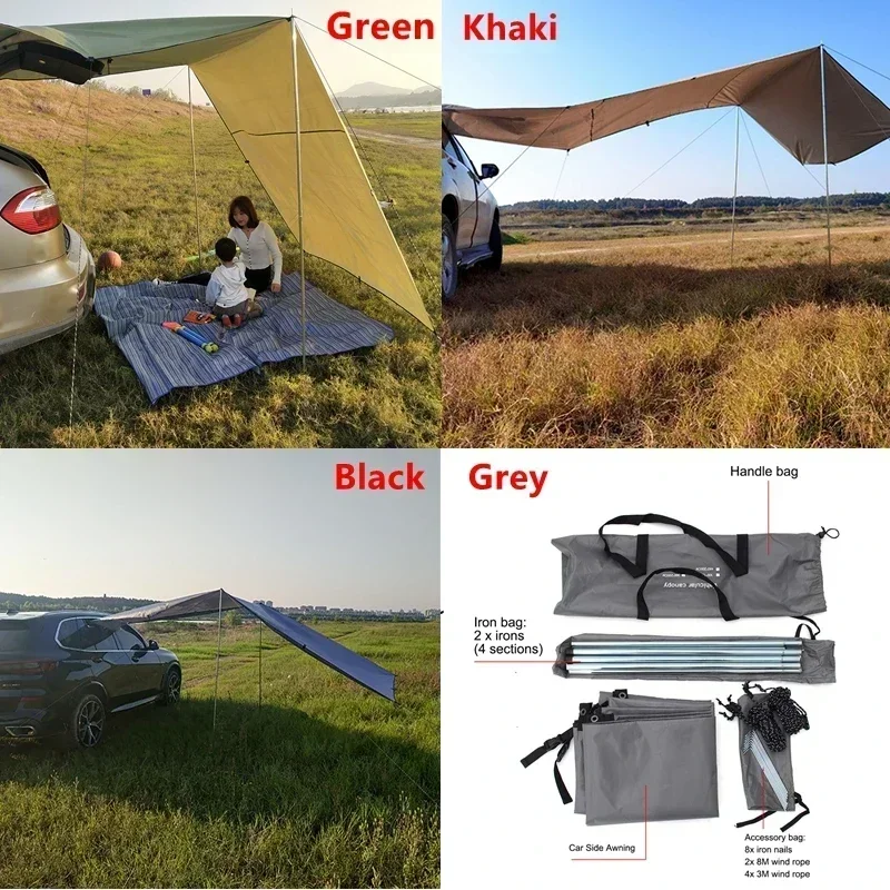 Camping Tent Family Automobile Suv Side Roof Top Sun Shelter Car Truck Sunshade Canopy Anti-UV Waterproof Rainproof Car Awning