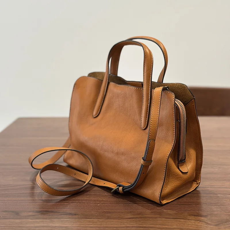 2026 New Ladies Top Grain Genuine Leather Mini Small Top Handle Tote Bag, Casual Versatile Shoulder Crossbody Bag, Purse Handbag
