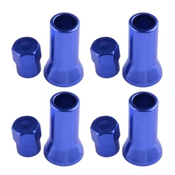 4 Sets Blue Aluminum Alloy Universal Car Tire Wheel Stem Air Valve Hex Caps & Sleeve Cover