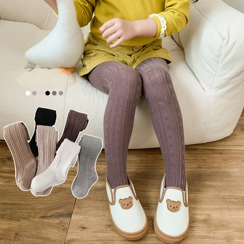 Kids Girls Knitted Jacquard Stockings Winter Warm Cotton Children Girls Body Stockings Breathable Pantyhose For Toddler Girls