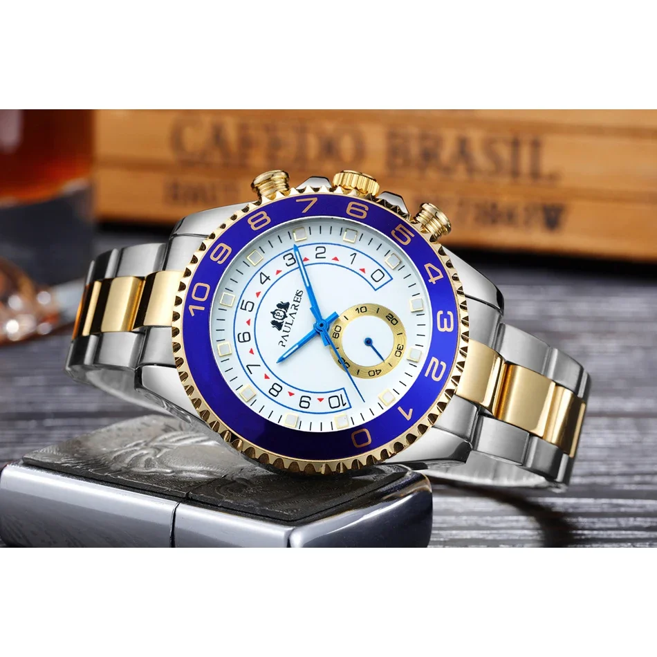 Orologio da uomo di lusso meccanico automatico a carica automatica in acciaio inossidabile casual oro blu Master Fashion