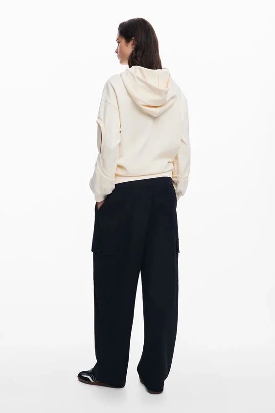 هوديي نسائي أوروبي وأمريكي أصلي إسباني كاجوال بأكمام مجوفة وتصميم فضفاض