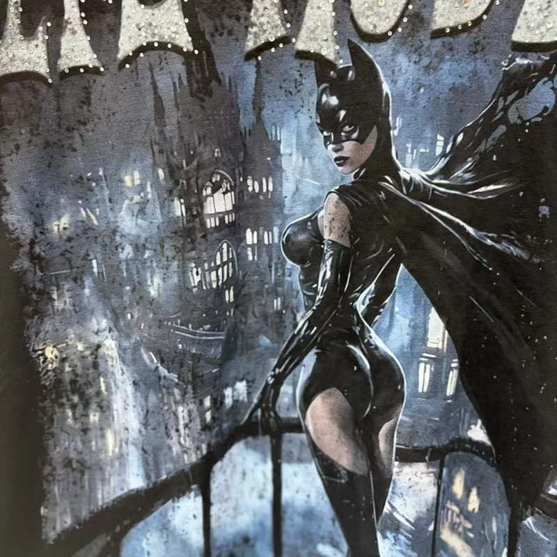 Vintage Farbverlauf T-Shirt mit Angepasstem Geflügeltem Engel-Print und Strass, Gothic-Style Übergroßes Hip-Hop Herren-Baumwollshirt für den Sommer – Detail 7