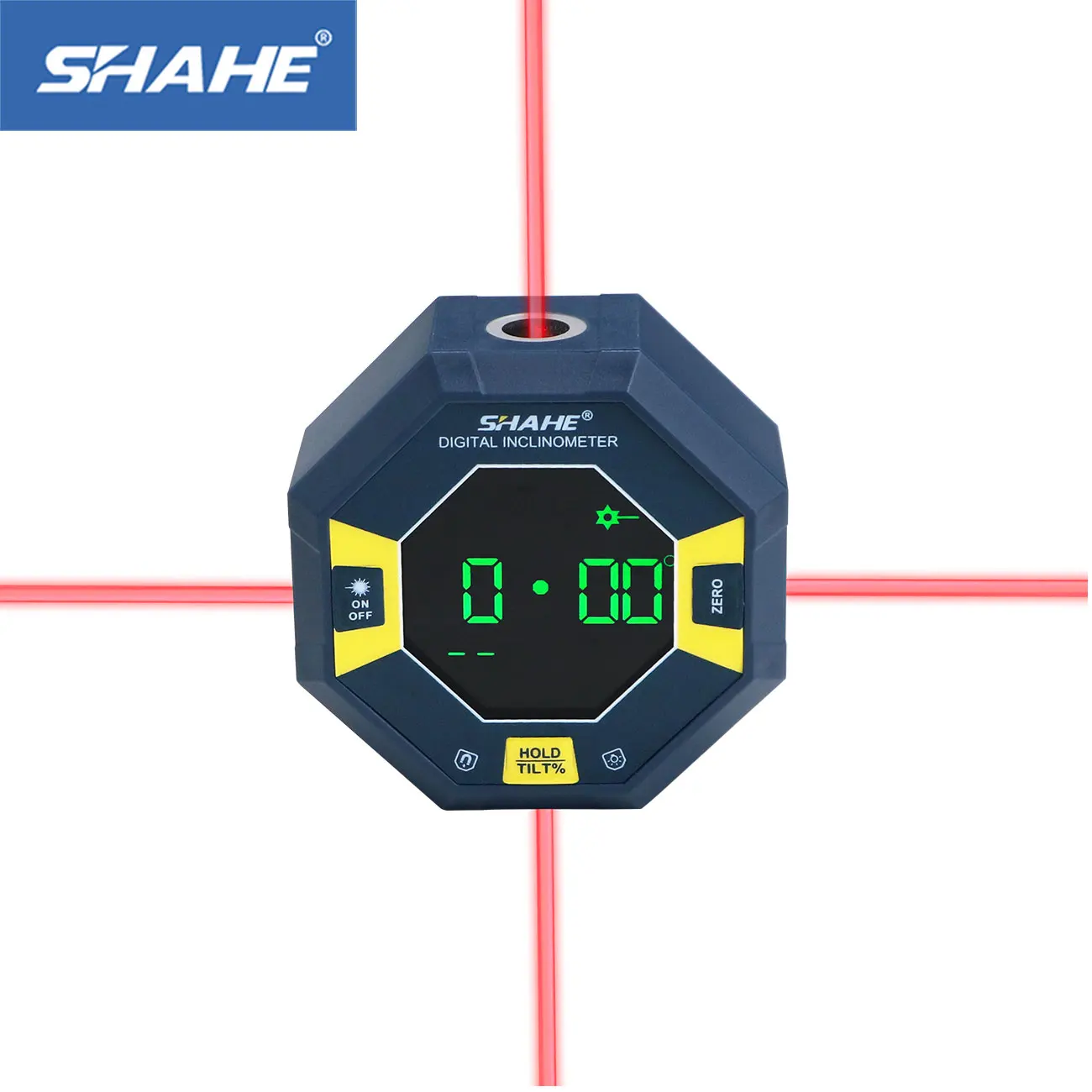 SHAHE Octagon Laser Digital Angle Finder 9‑Side Strong Magnetic Inclinometer Bevel Box Protractor Portable Level Angle Gauge