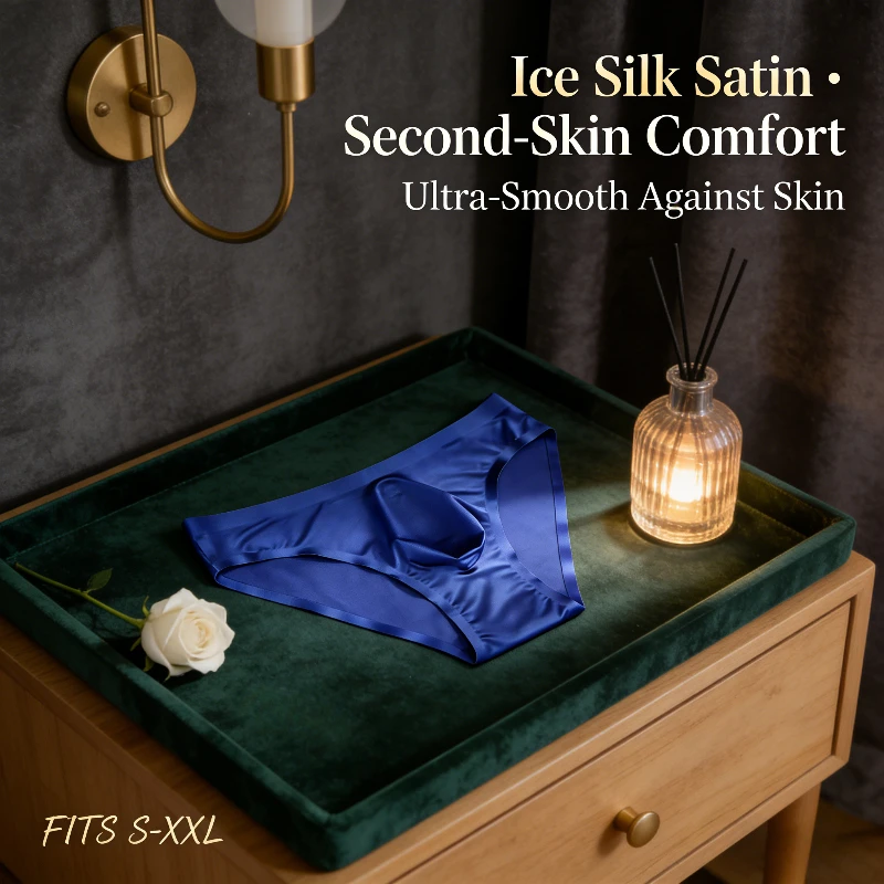 1 Piece Men's Low-waisted Sexy Seamless Satin Briefs - Ice Cold Smooth Breathable Sweat-Wicking Soft Casual Daily Men Underwear