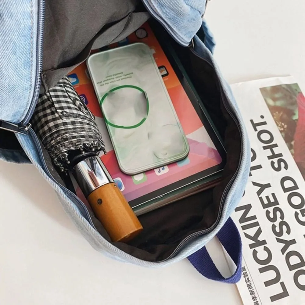 Portable Y2K Denim Backpack Japanese Style Street Style Vintage Handbag Large Capacity Solid Color Solid Crossbody Bag Girl