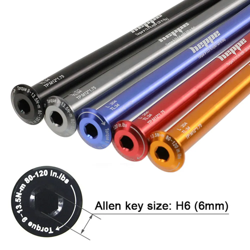 HEPPE Fat Bike Thru Axle 204mm M12x1.75 Thru Axle Mountain Bike Rear Wheel Hub Shaft Skewers Fat Bike Rear Thru Axle Multi Color