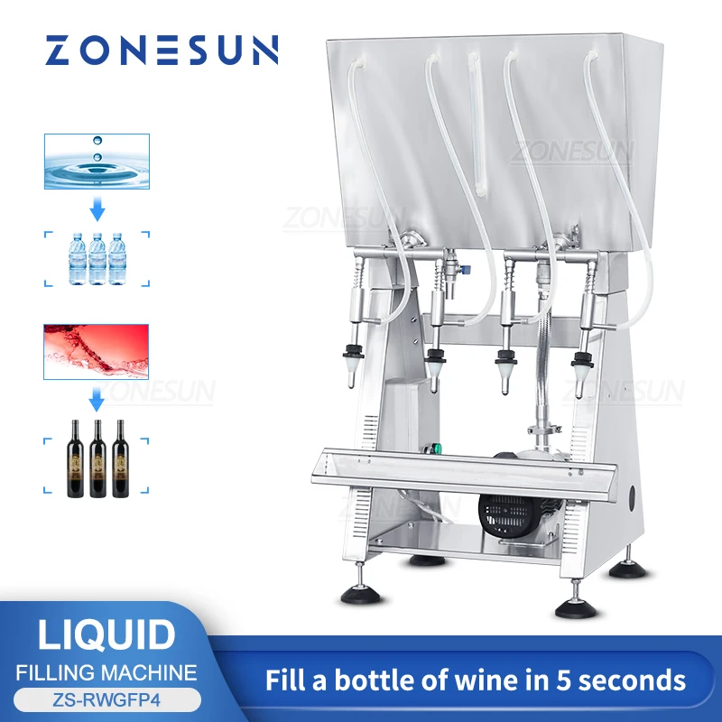 

ZONESUN Automatic Red Wine Filler Packaging Soy Sauce Olive Oil Water Bottle Liquid Filling Machine ZS-RWGFP4