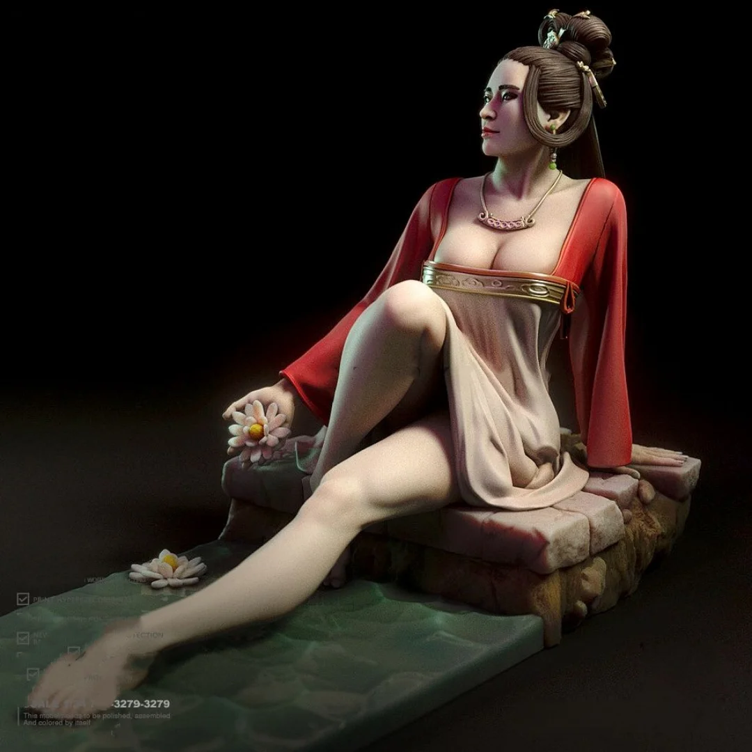 Figurka żywiczna w skali 1/24, siedząca orientalna piękność Xi Shi, NSFW, dwa wersje, zestaw do samodzielnego montażu, niezmontowany, niepomalowany, 1281