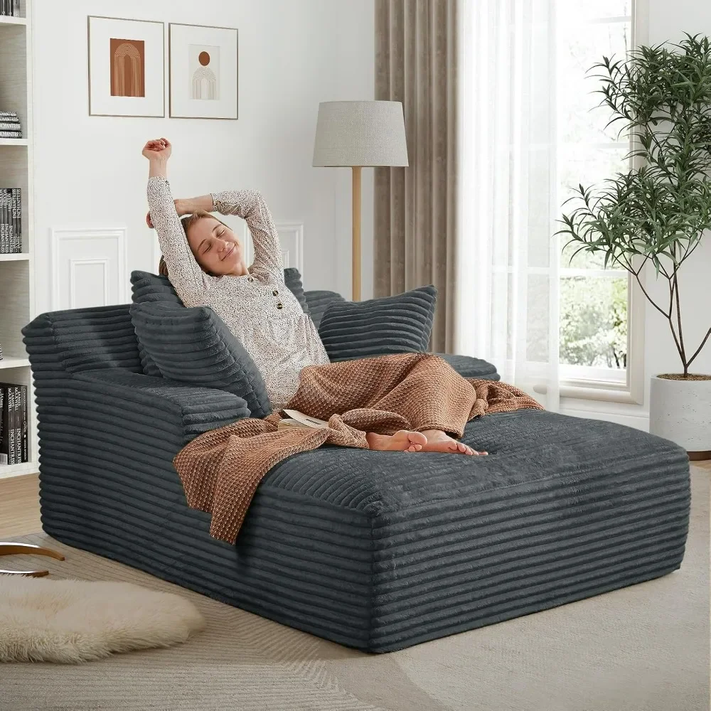 

Oversized Chaise Lounge Chair,50-inch Upholstered Corduroy Deep Seat Sofa Bed with 3 Throw Pillows, Sleeper Sofa Couch