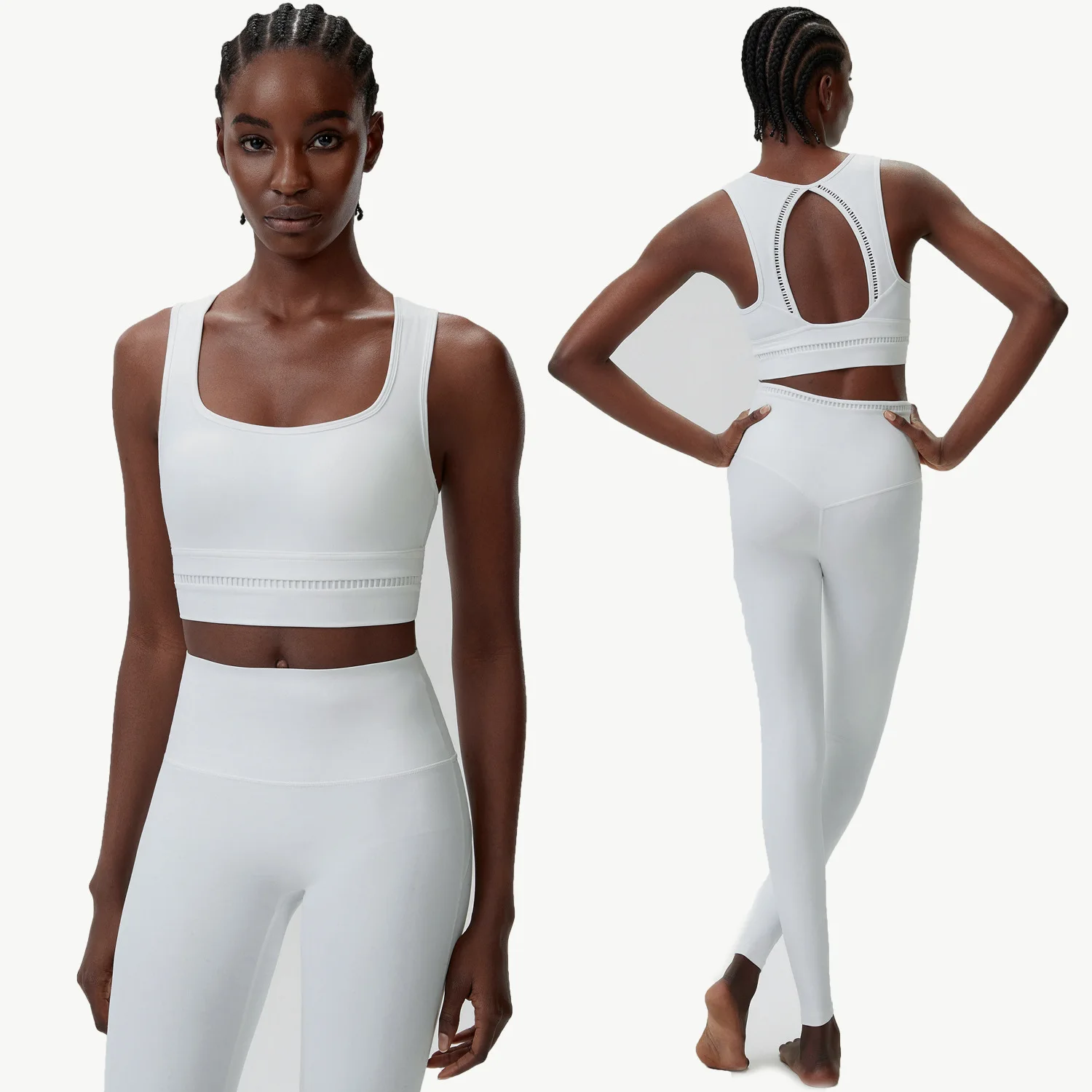 New Women 2‑Piece Yoga Set Square Neck Hollow Cut‑Out Back Sports Bra & High Waist Leggings Pilates Gym Fitness Workout Outfit