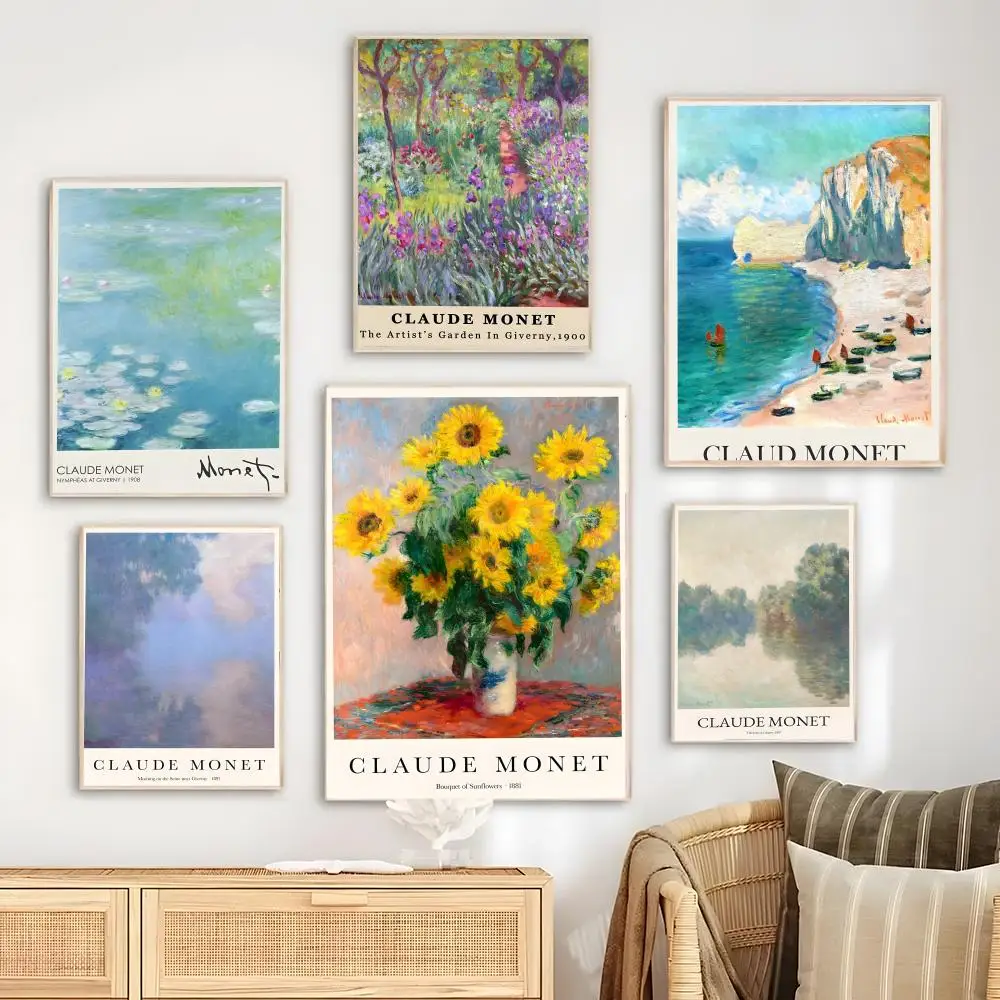 ملصق ART Claude Monet لغرفة النوم وغرفة المعيشة والدراسة وما بعد ديكور ذاتي اللصق + هدية مثالية