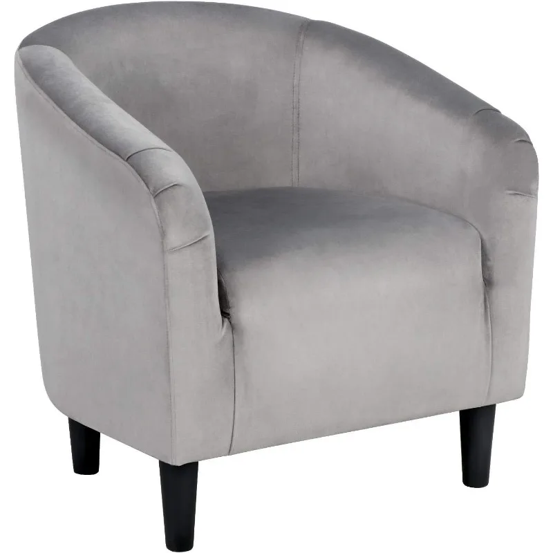 Living Room Chair, Velvet Accent Upholstered Barrel Sitting Chair with Armrest and Low Back for Bedroom, Grey