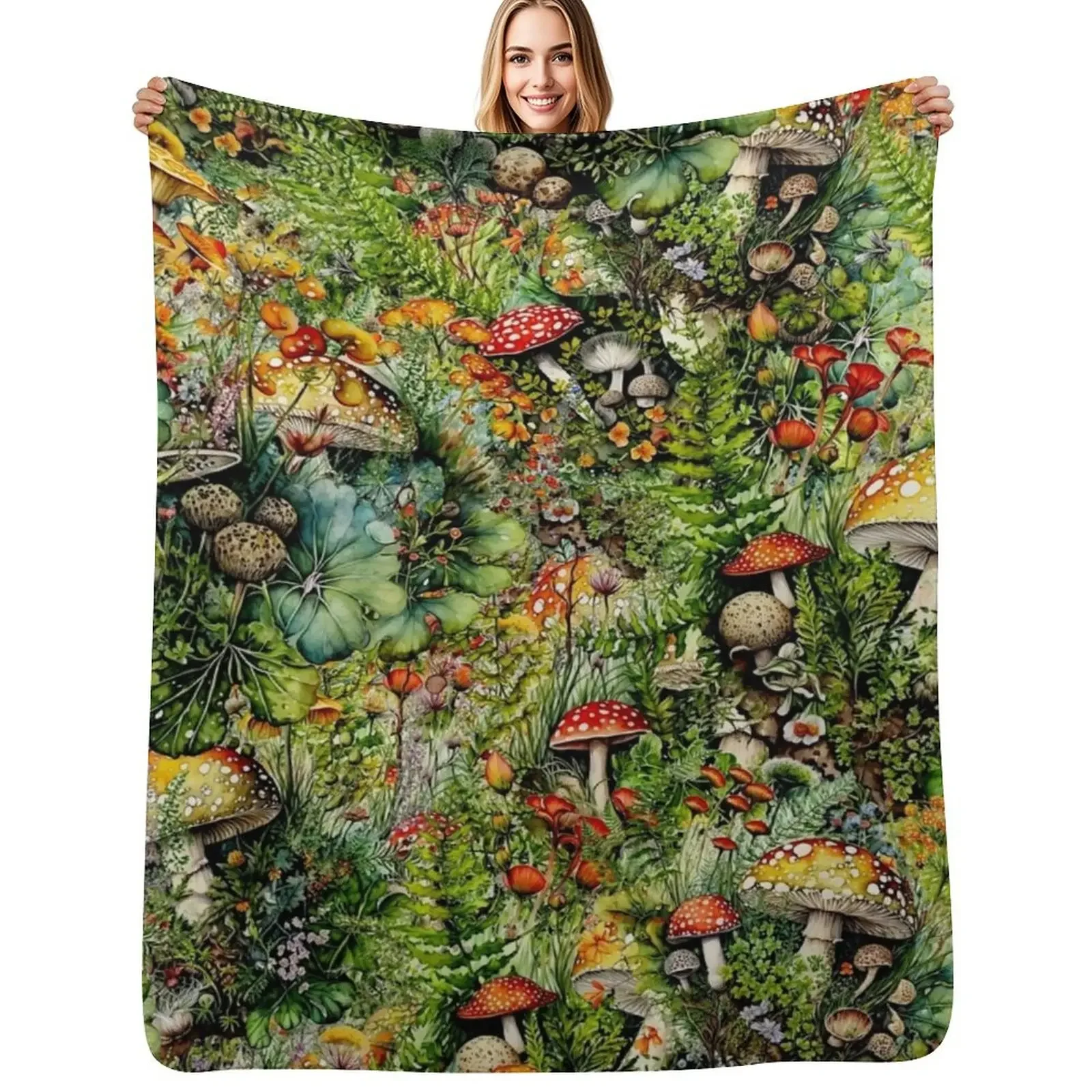 

Amanita Mushrooms and Flowers Collage Throw Blanket Blankets For Bed sofa bed Heavy Blanket