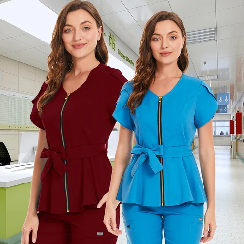 Imagen 2 del producto Ropa de trabajo de estilo coreano para mujer, Tops exfoliantes, uniforme médico, camisa de manga corta para tienda de mascotas, uniforme de médico y enfermera