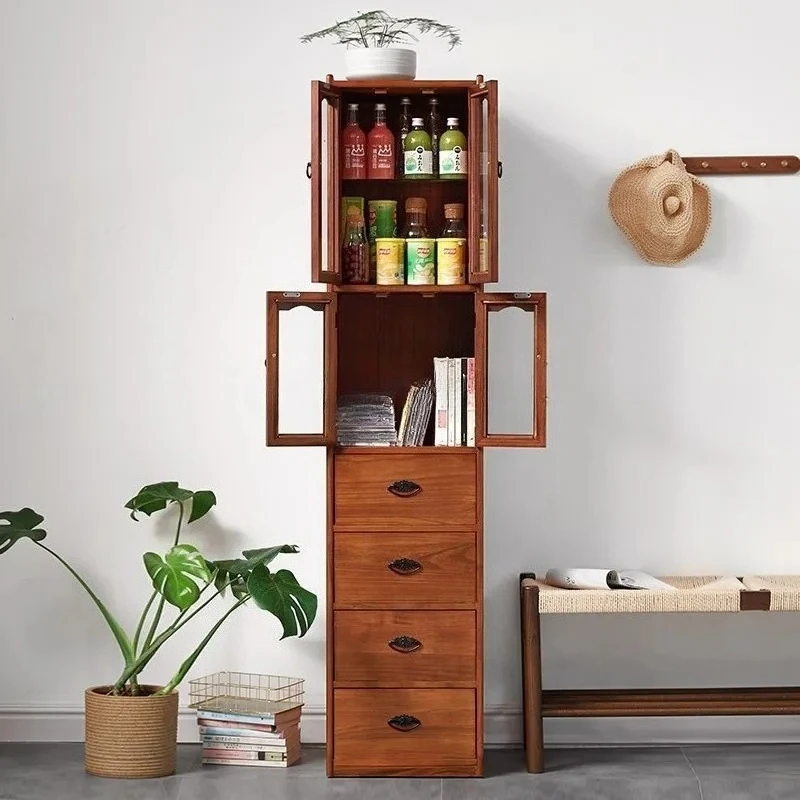 Narrow Solid Wood Side Cabinet Slim Storage Unit for Living Room Kitchen Gap Filler Wine Rack Wall Mounted Cupboard Organizer
