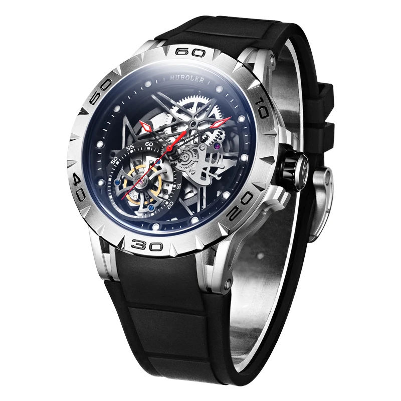 

HANBORO Men Automatic Watch 45MM Luxury Watches Fashion Mechanical Wristwatch Sport Skeleton Dial Waterproof Luminous 6T15