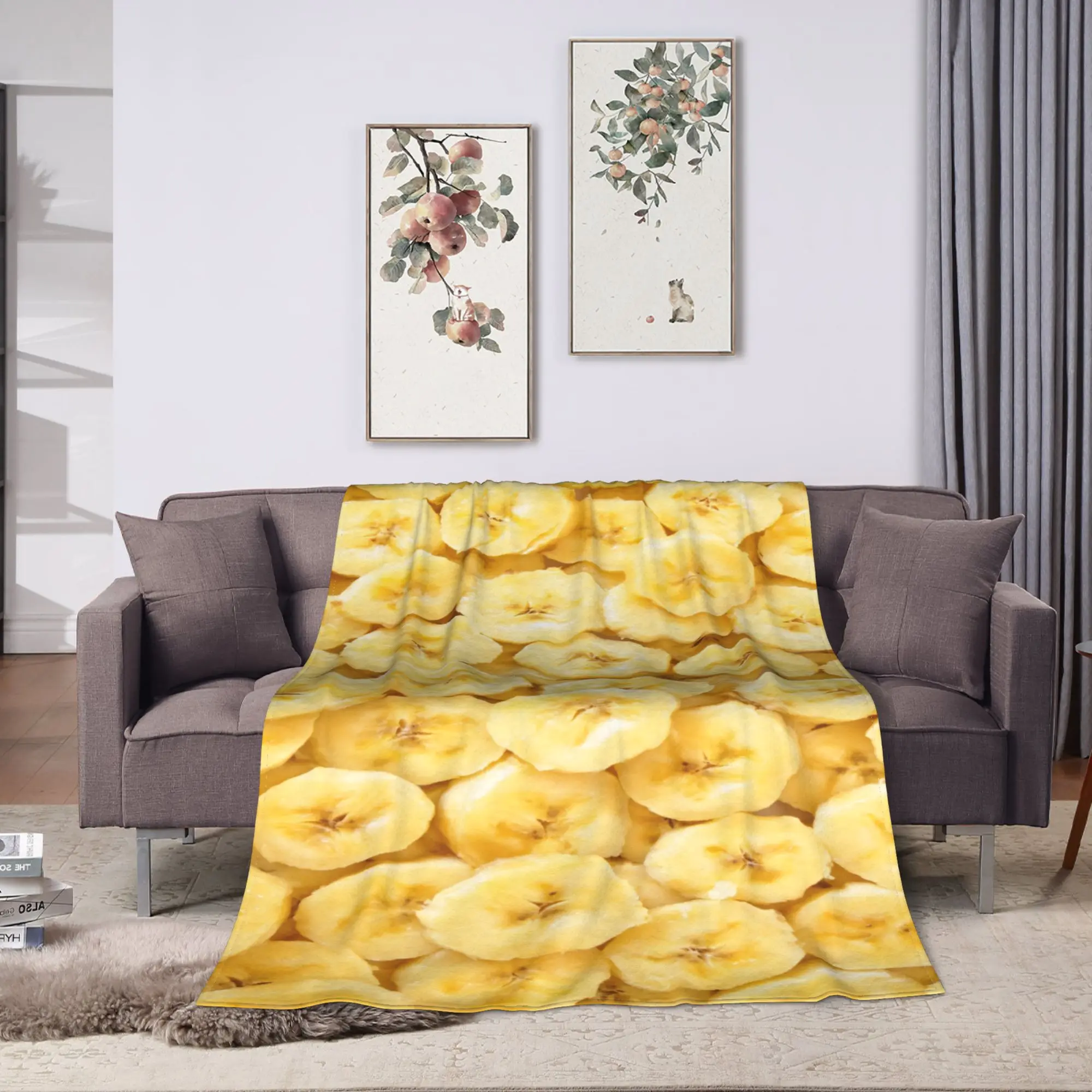 Banana Slices Comfortable Blankets For Couch Bed  Novelty Throw Blanket Autumn Plane Travel Flannel Bedspread