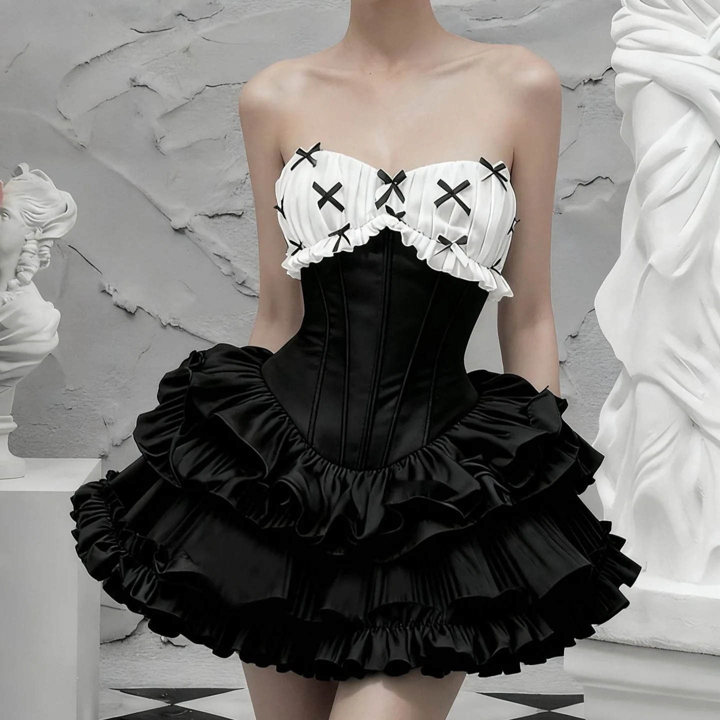 

ort Puffy Skirt with Knot Fibone Waist Cinching Date Princ Light Dr Birthday Par Faionable High Waist...