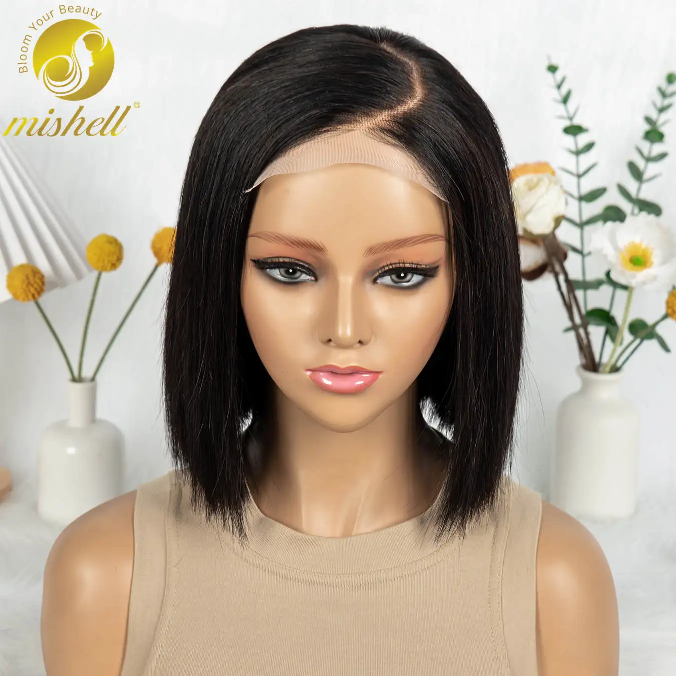 5x5 C Part Lace Glueless Short Bob Wig Human Hair Wigs 280% Density Double Drawn Bone Straight 100% Human Hair Bob Wig For Women