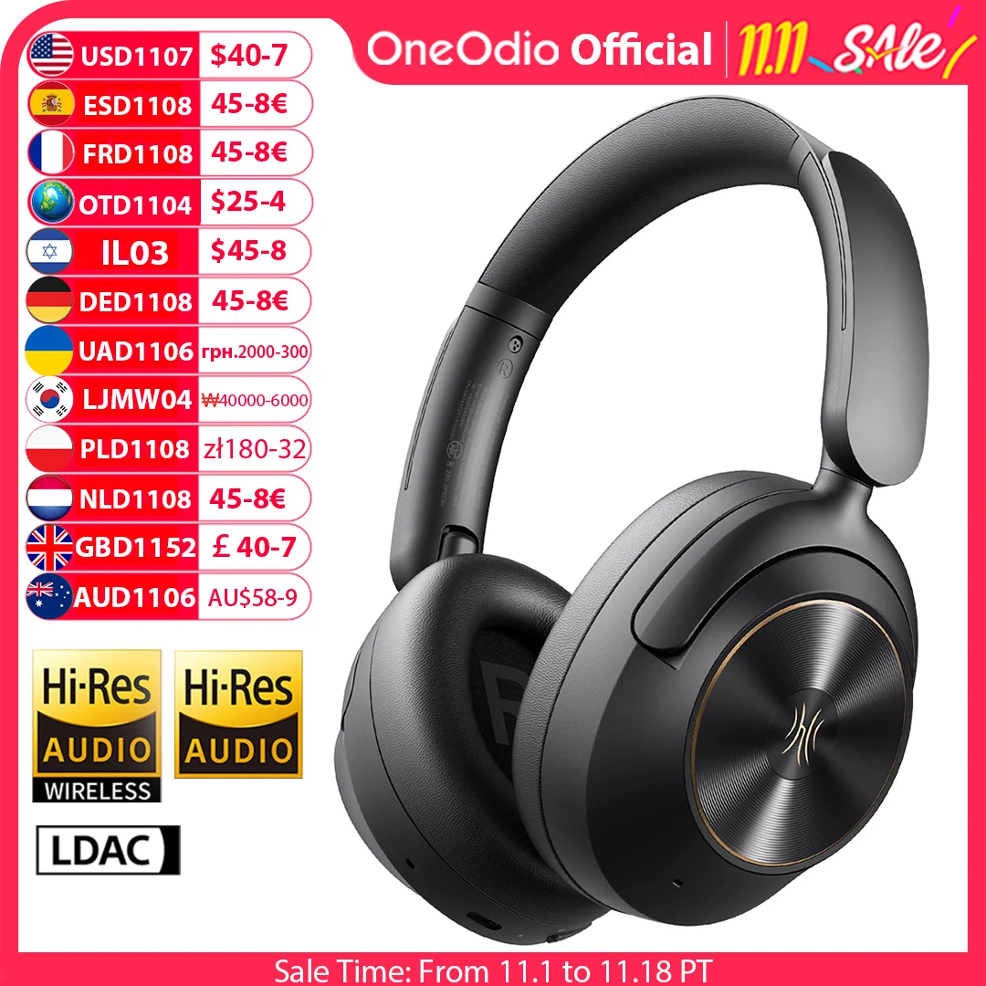 Dj Headphones Professional - OneOdio A6 ANC ワイヤレス Bluetooth 6.0