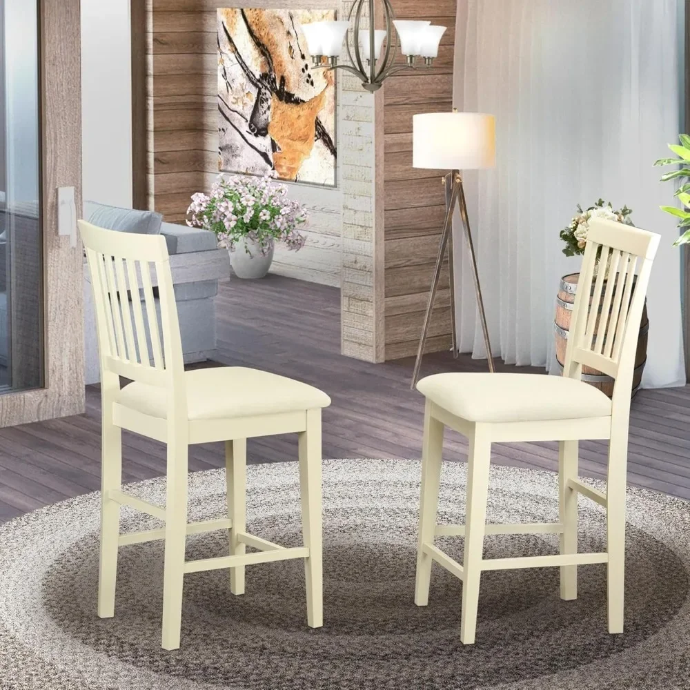 

Vernon Counter Height Stool - Linen Fabric Pub Height Wooden Chairs, Set of 2, Buttermilk Finish