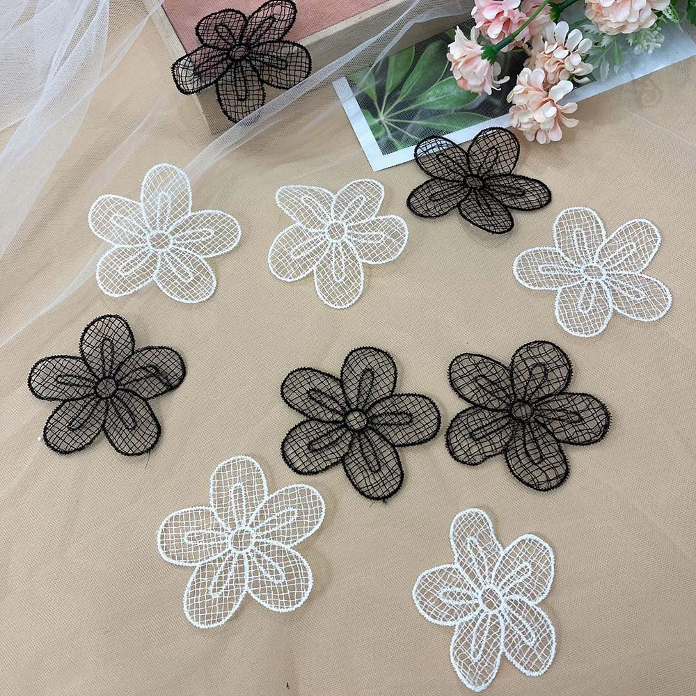 

5 шт., черно-белые цветочные аппликации, нашивки, сделай сам, шитье, свадебное платье для женщин, аксессуары для праздничной одежды, ремонт