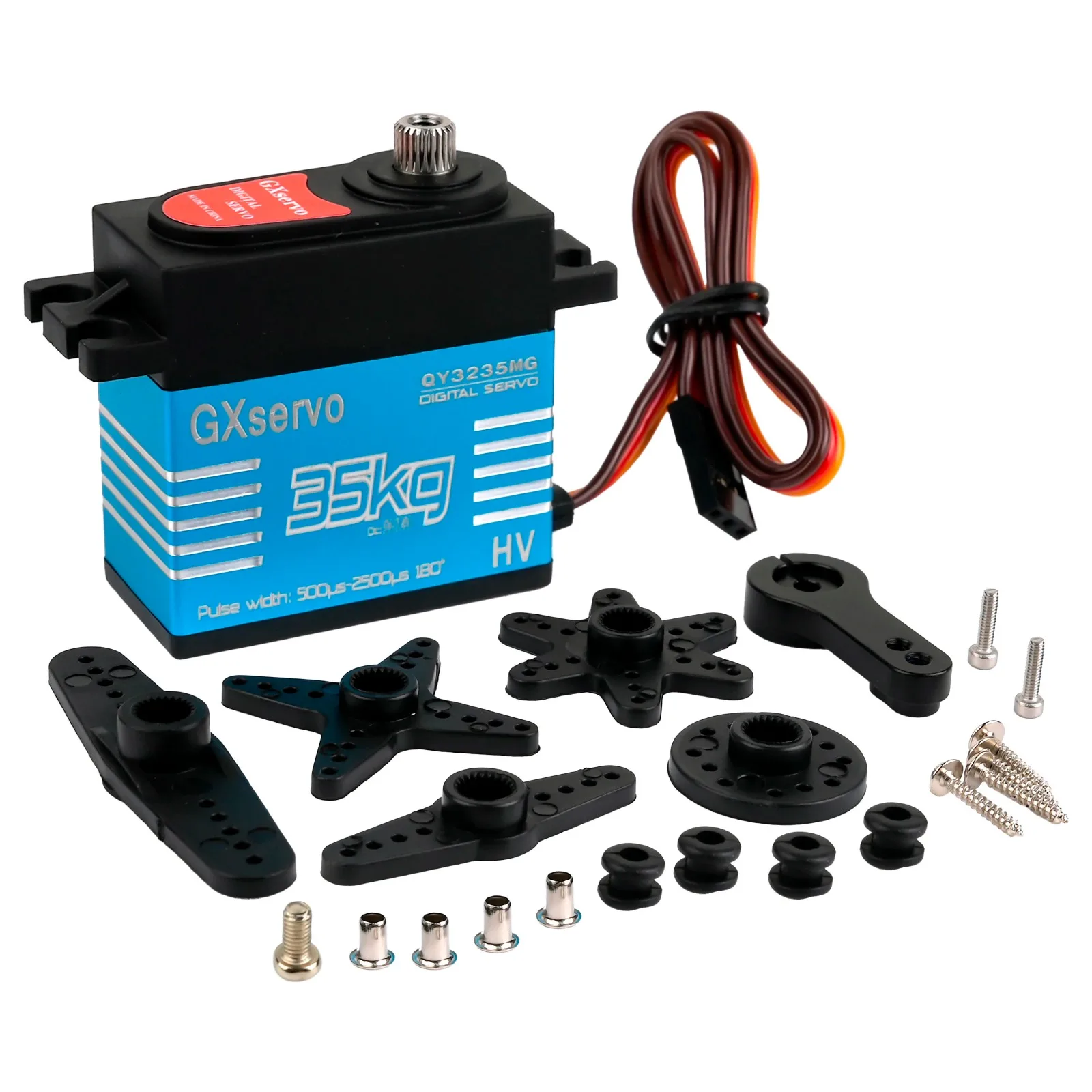 

Цифровой сервопривод GXservo QY3235MG Pro, 35 кг, высокий крутящий момент 180 ° /270 ° Цельнометаллическая шестерня для модели 1/8 1/10 RC автомобиля, лодки, грузовика