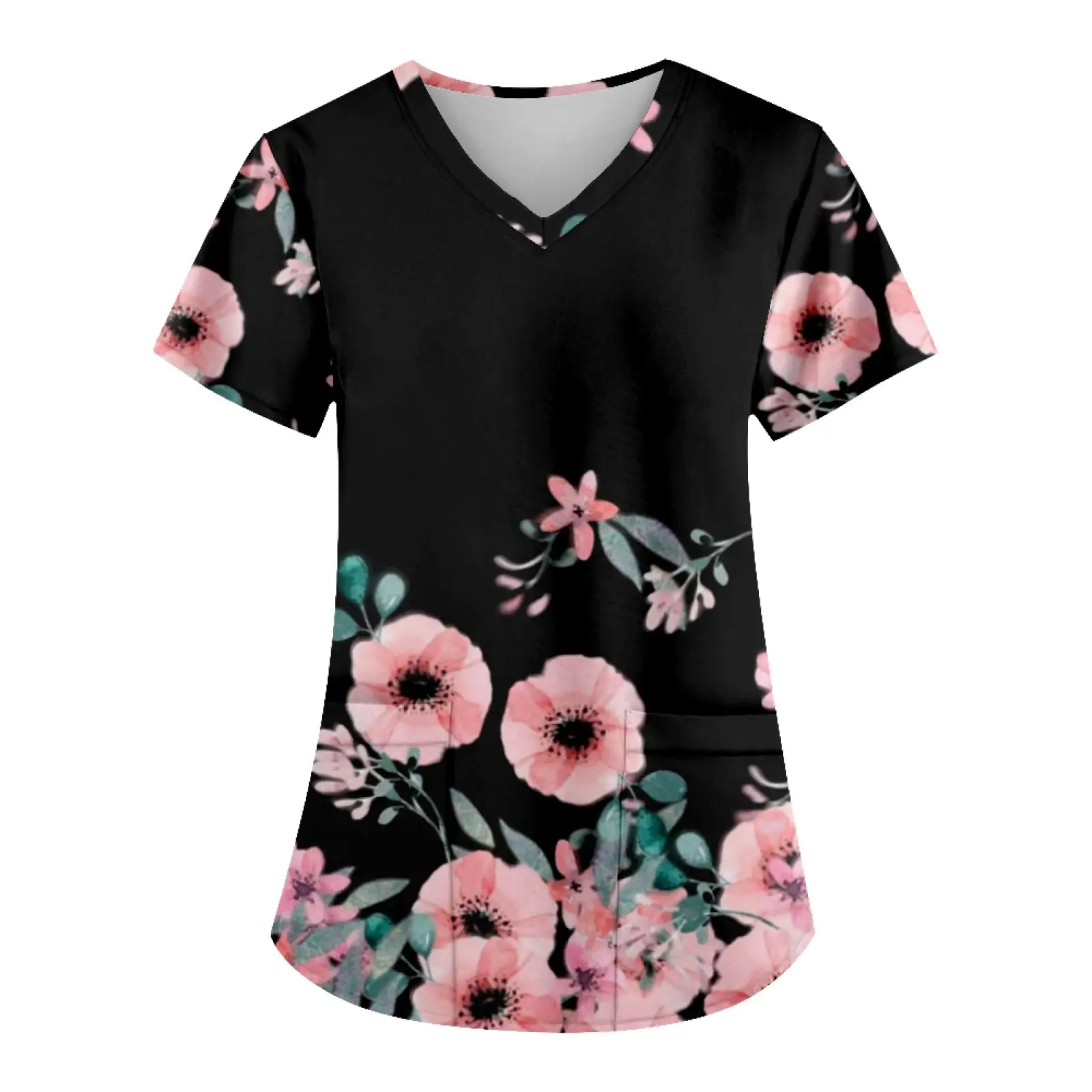 

2025 New Women'S Fashion Printed Nurse Uniform With Pocket T-Shirt Short-Sleeved Top Soft Breathable Nursing Work Clothes