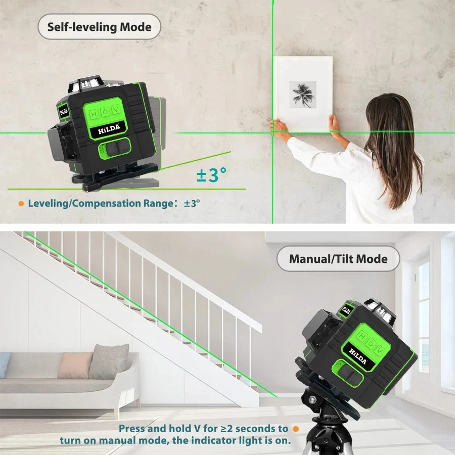 HILDA 16/12 Lines 4D/3D Laser Level Green Line Self-Leveling 360 Horizontal And Vertical Super Powerful Laser Level