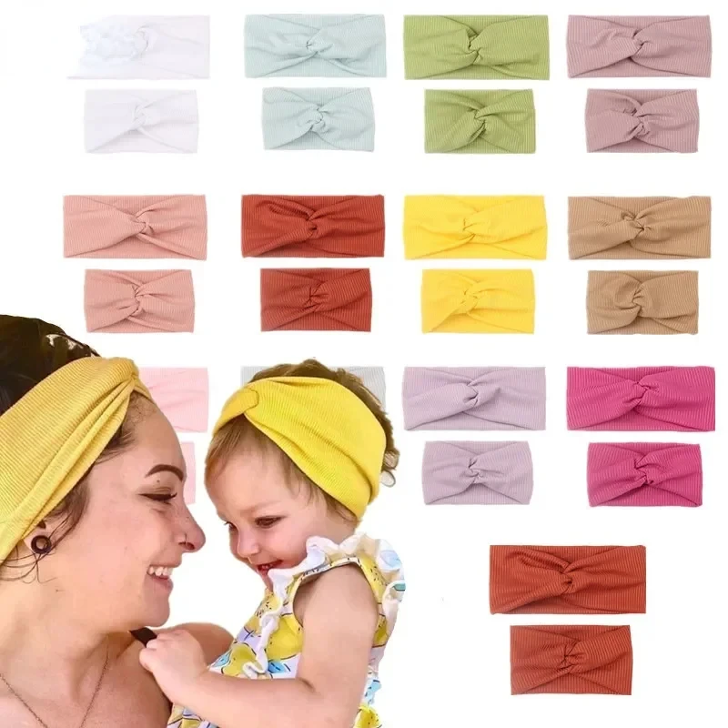 2pcs Mother & Daughter Bow Matching Headband for Mom Children Kids Solid Color Head Band Hair Accessories Family Headwear