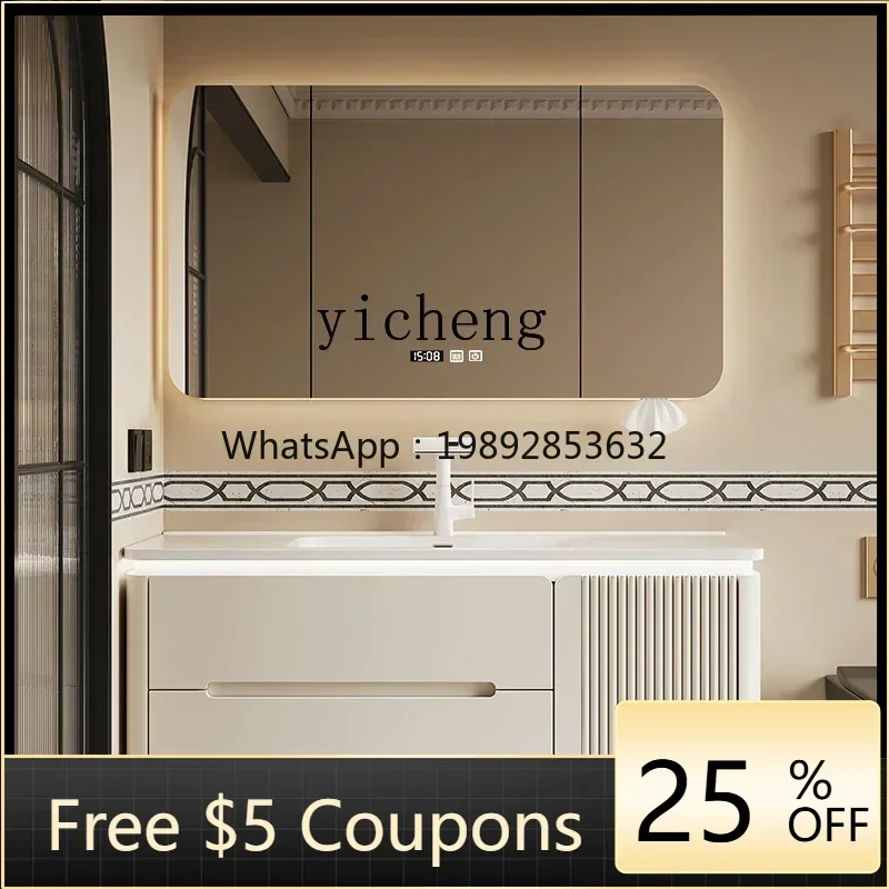 

1 oak paint French ceramic integrated basin washbasin bathroom cabinet combination smart mirror cabinet