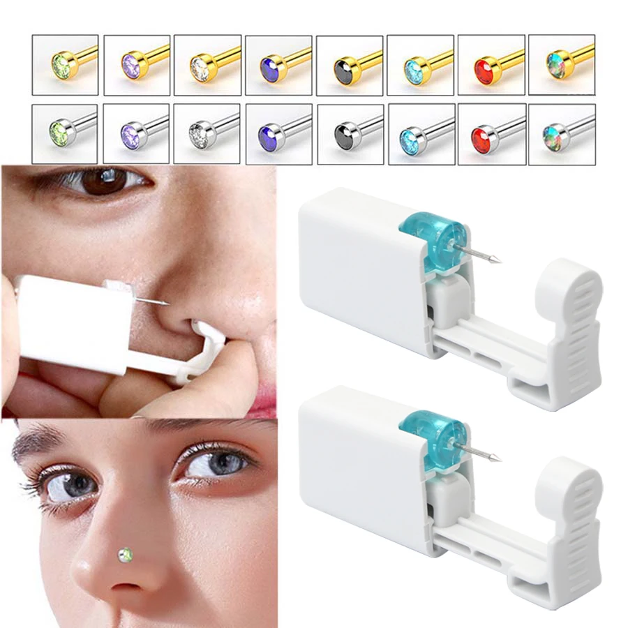 1PC Disposable Nose Piercing Gun Built-in Stainless Steel Nose Stud-Sterile Self Nose Piercing Kit Unit