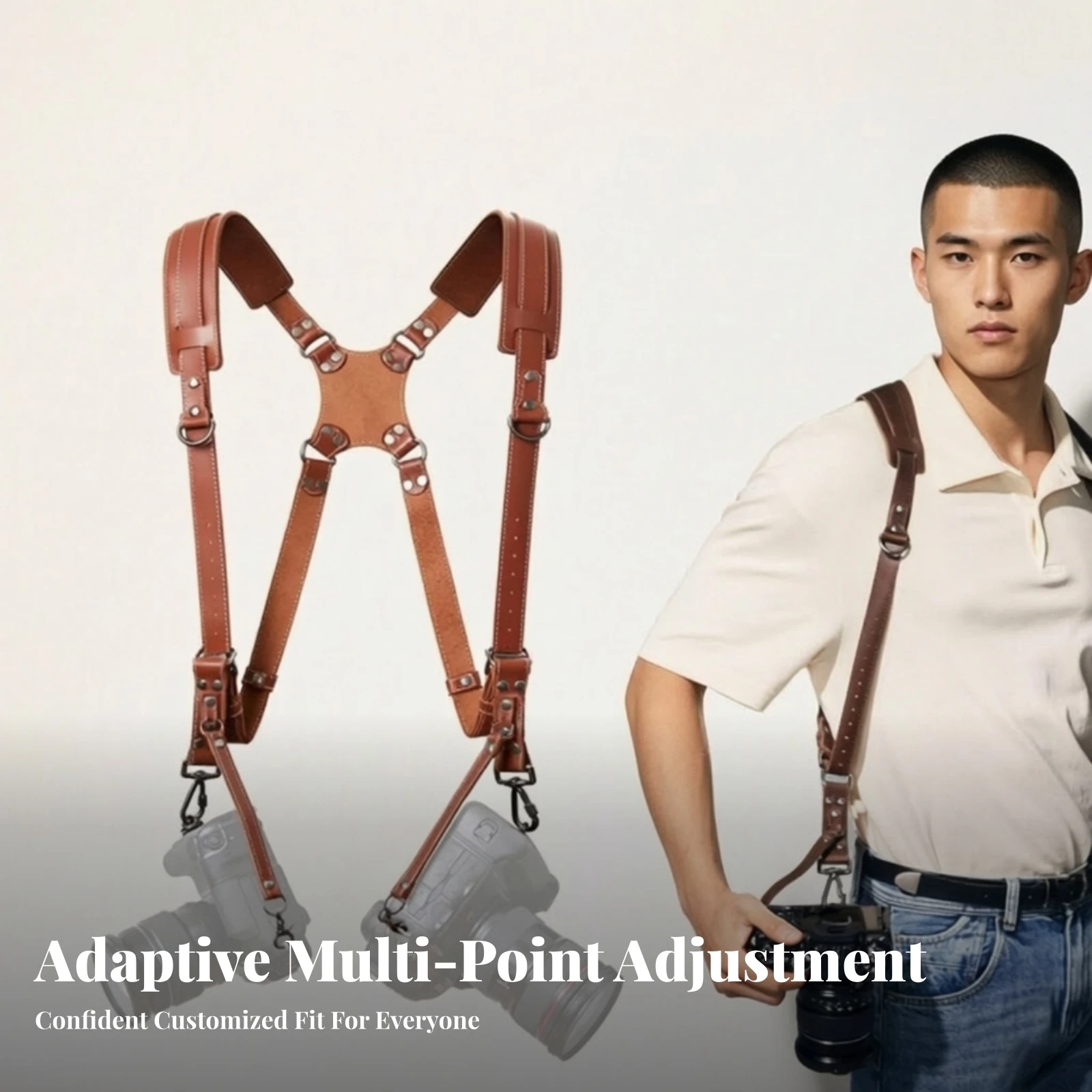 Leather Camera Harness with Double-Shoulder Back Panel Handsunencumbered Twin Camera Harness Rugged Universal for Photographers