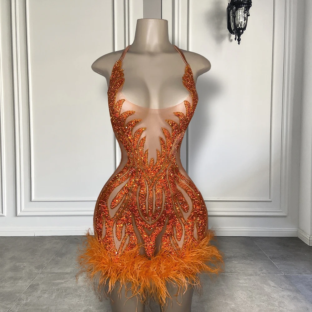 open lace back dress Tangerine Ribbed Spaghetti Straps Knotted Cut Out Mini Dress Small main image 1