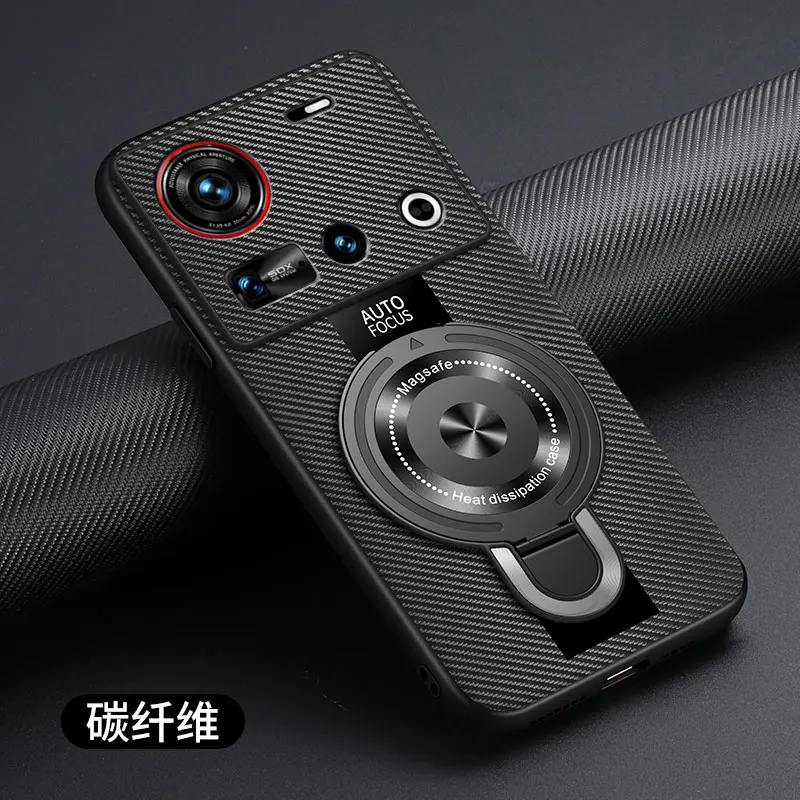 For Nubia Z70 Z60 Ultra Case Magnetic Ring Holder Luxury Silicone Sheepskin Leather Plexiglass Pu Premium Shockproof Back Cover