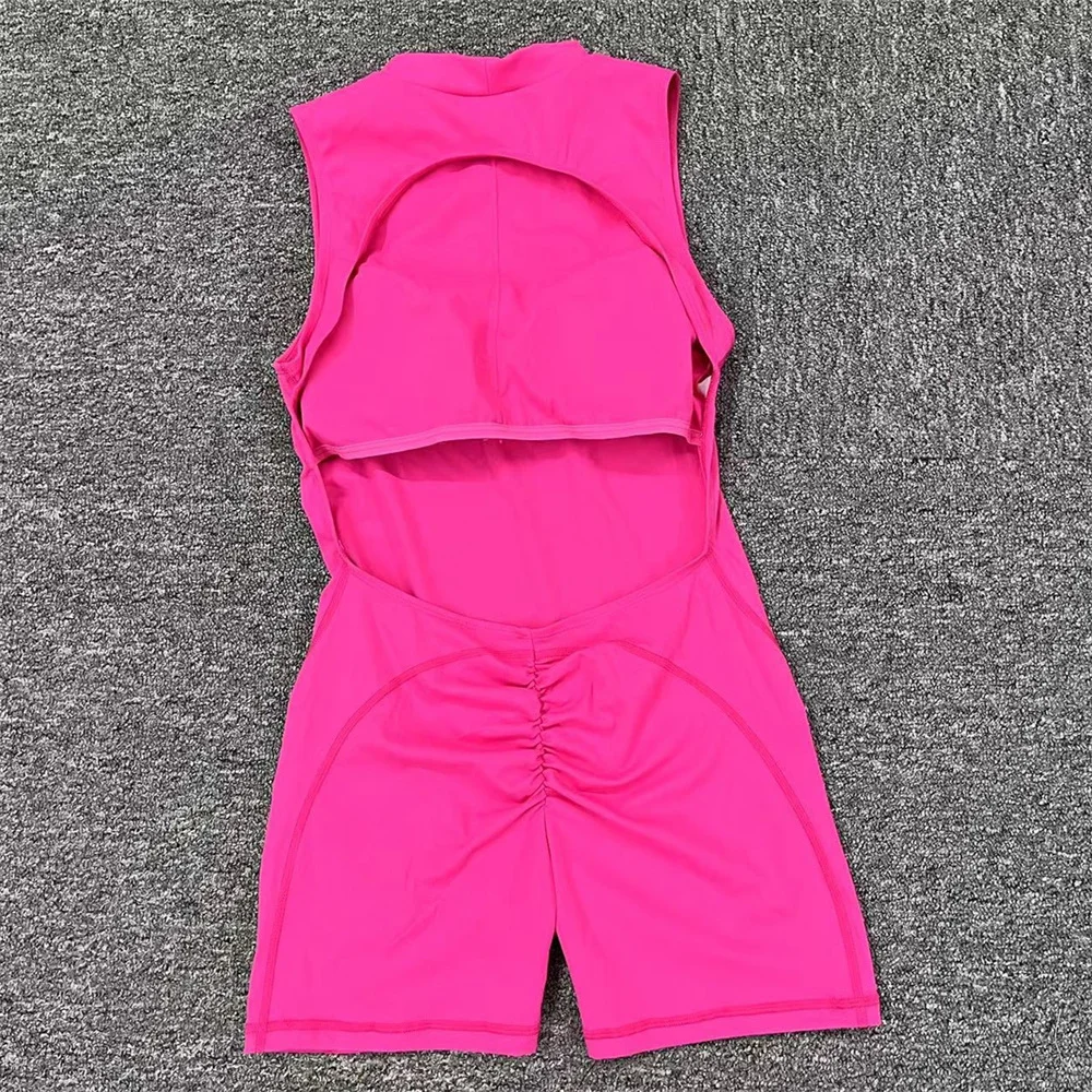 2024 Pad Nylon Sleeveless Yoga Set Women Fitness One Piece Jumpsuit Gym Push Up Workout Shorts Active Athletic Bodysuit Rompers